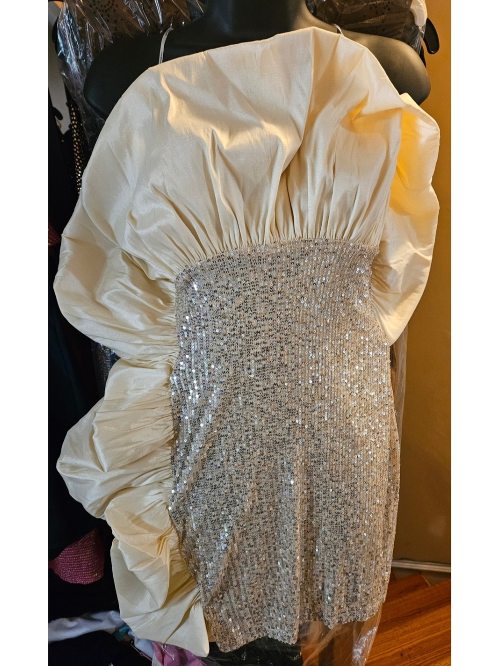 NWT Sequin Mini Dress in Silver & Beige